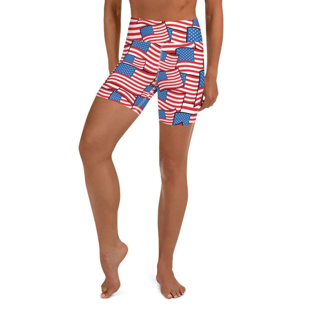 American Flag Pattern Yoga Shorts