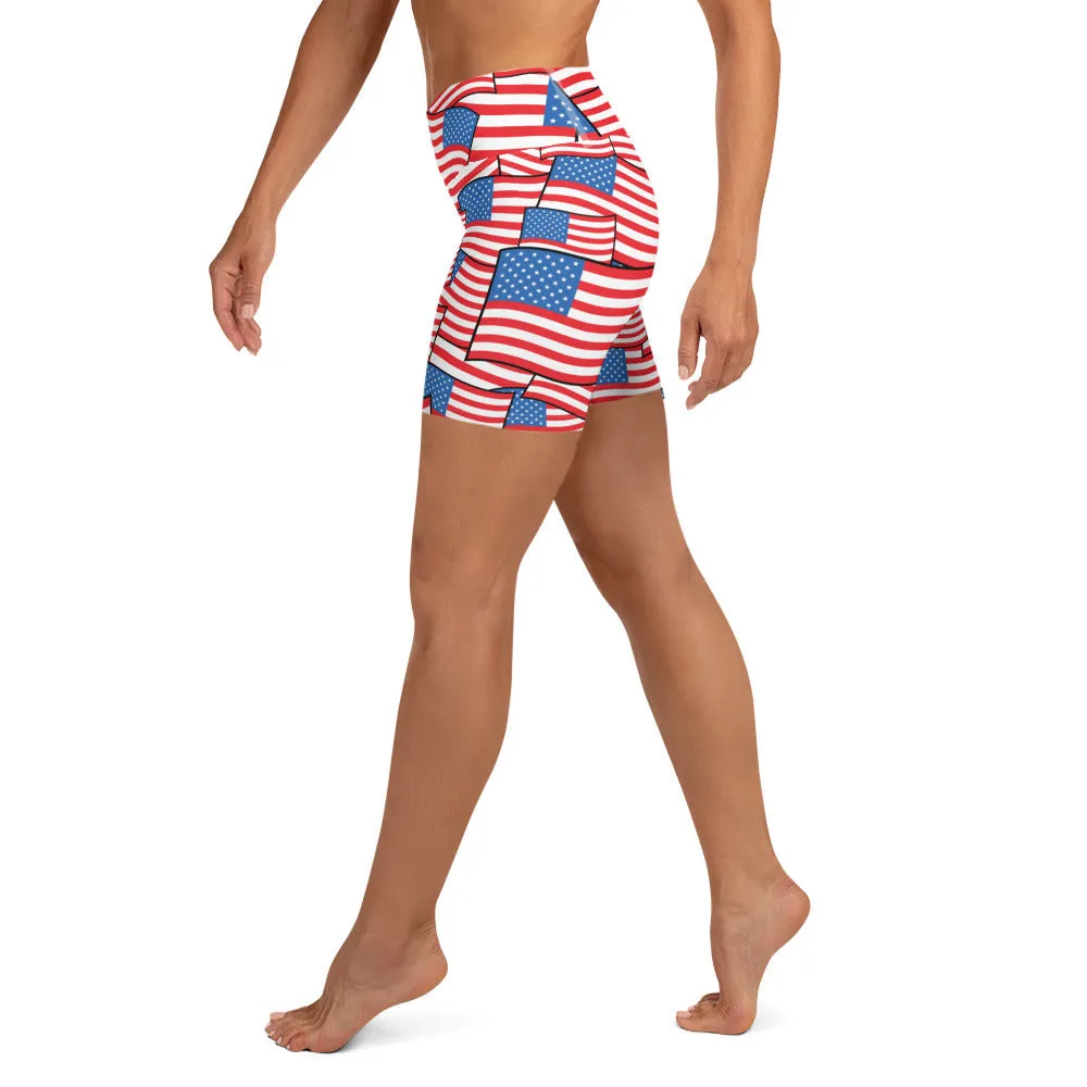 American Flag Pattern Yoga Shorts