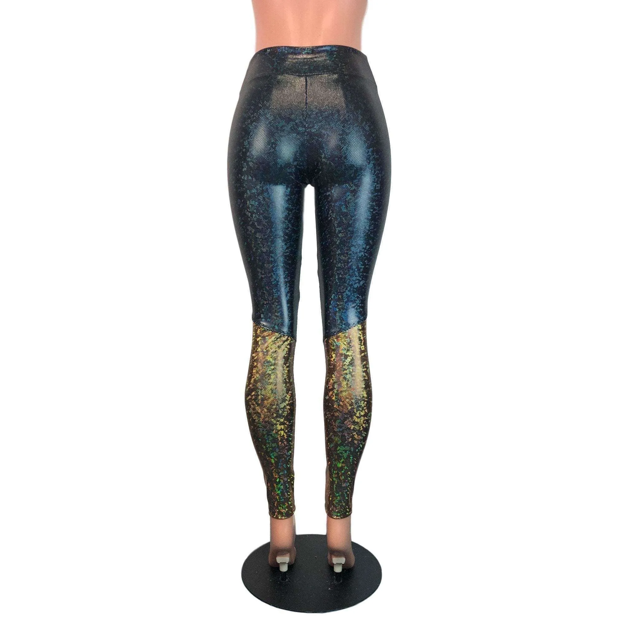 Black & Gold Shattered Glass Holographic *Mid-Rise* Leggings Pants