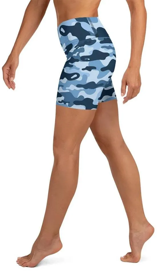 Blue Camo Yoga Shorts