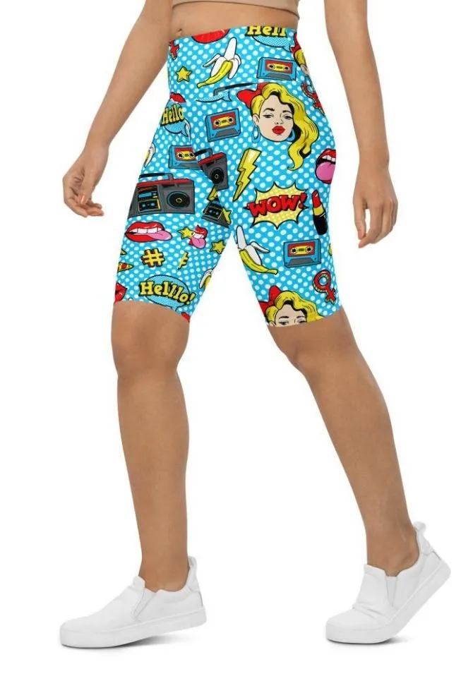 Blue Pop Art Pattern Biker Shorts