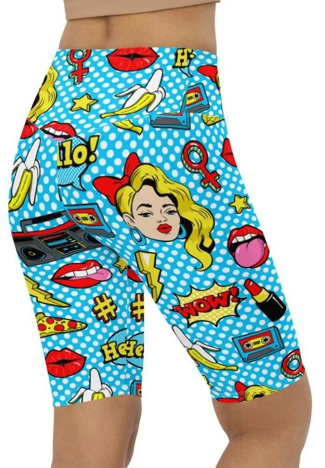 Blue Pop Art Pattern Biker Shorts