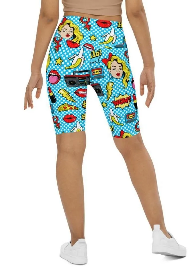 Blue Pop Art Pattern Biker Shorts