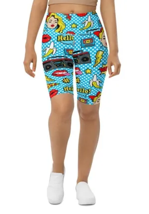 Blue Pop Art Pattern Biker Shorts