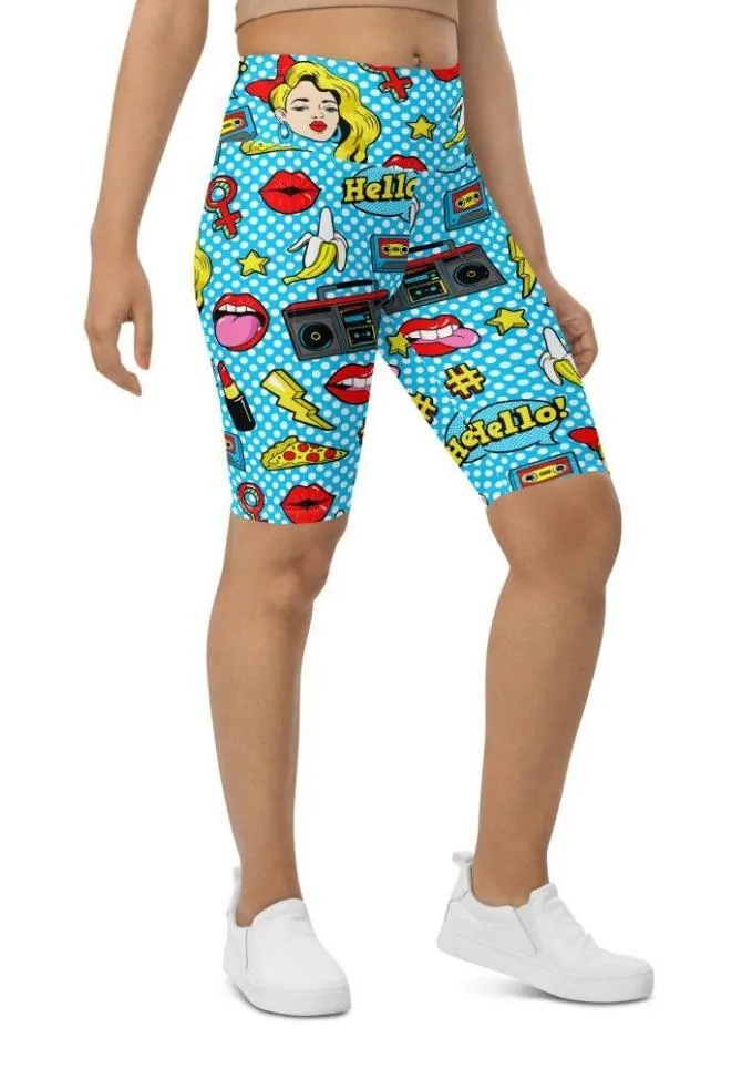 Blue Pop Art Pattern Biker Shorts