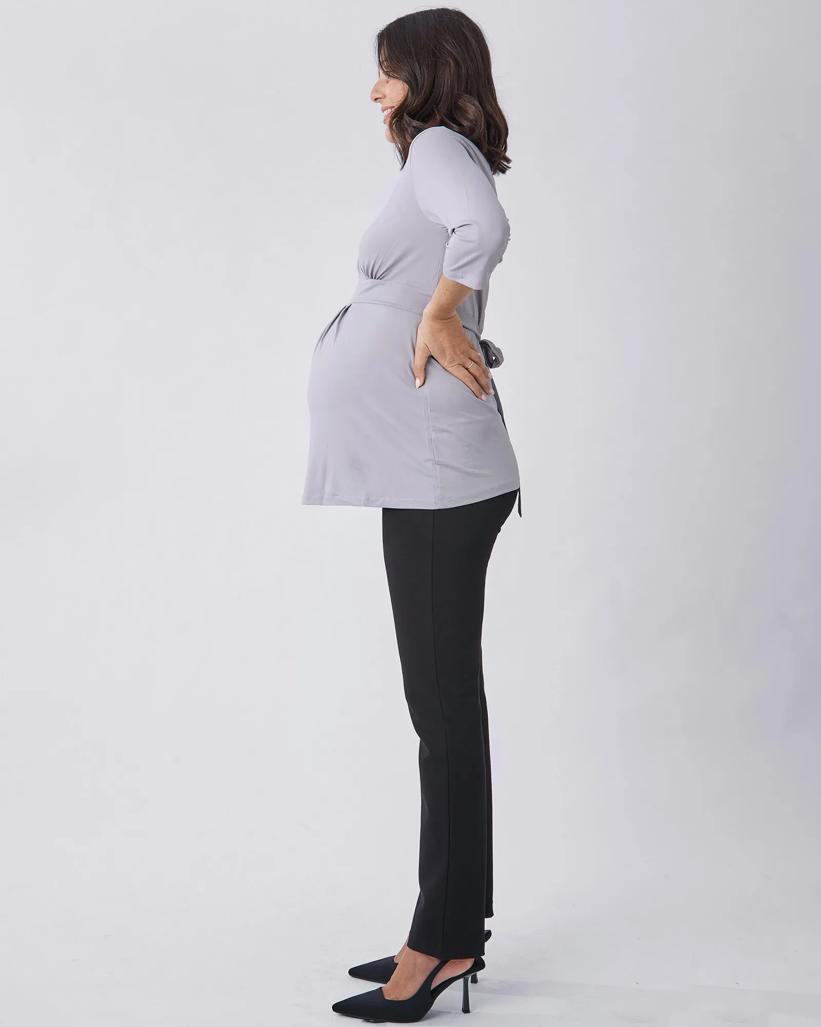 Bree Maternity  Crossover Work Top - Silver