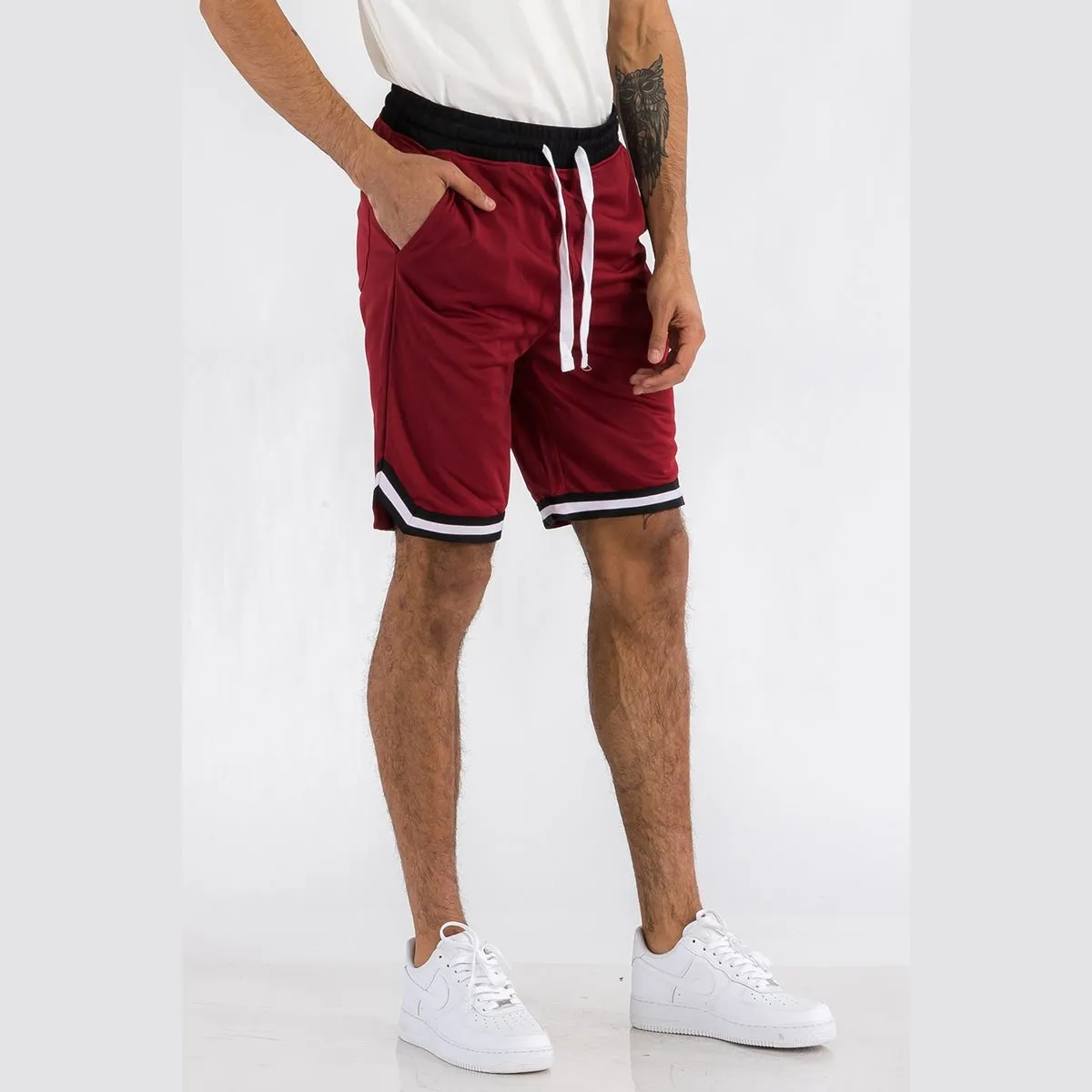 Burgundy Striped Basketball Shorts