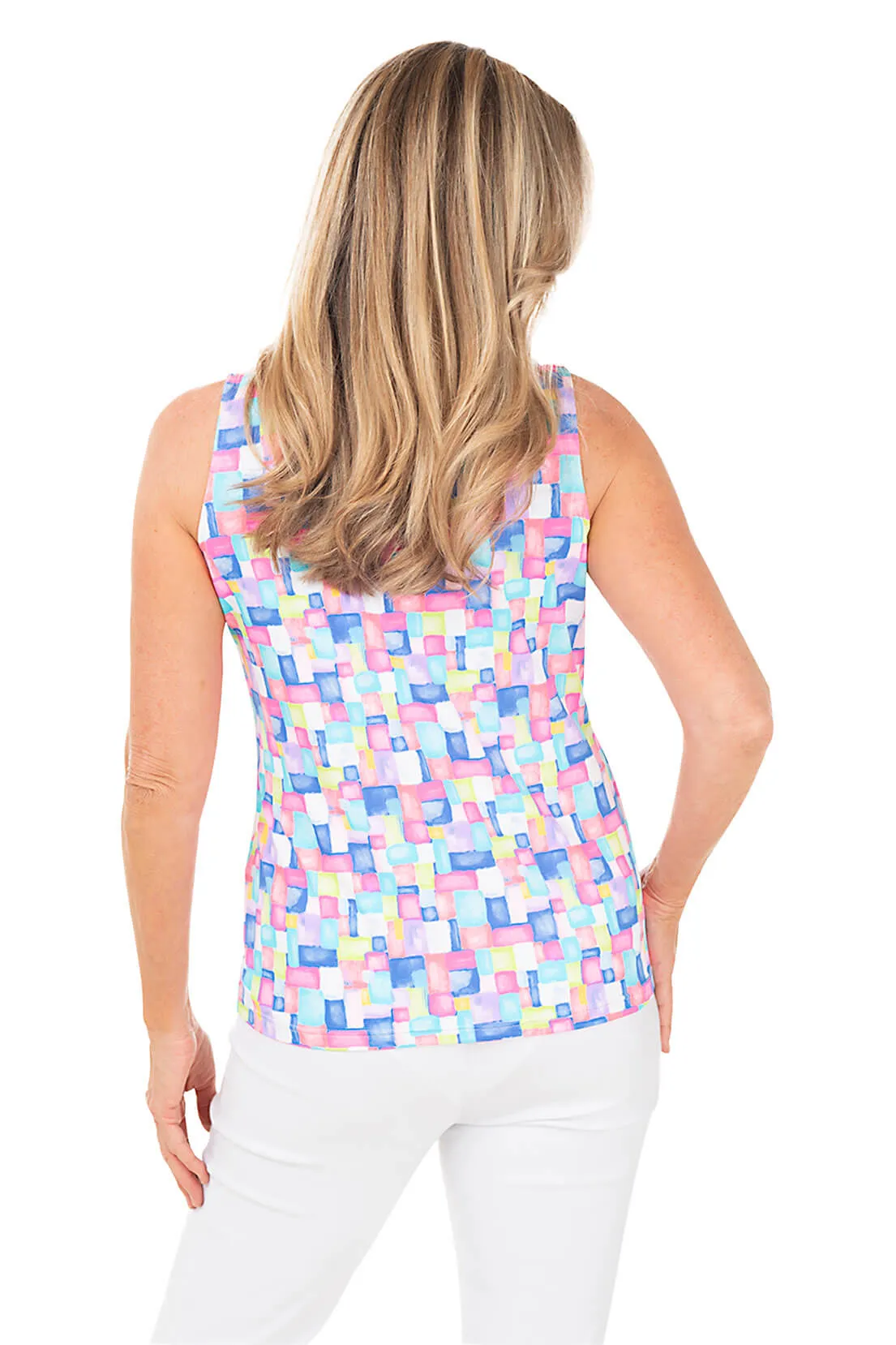 Colorful Cubes Cooling UPF50  Sleeveless Zip Top