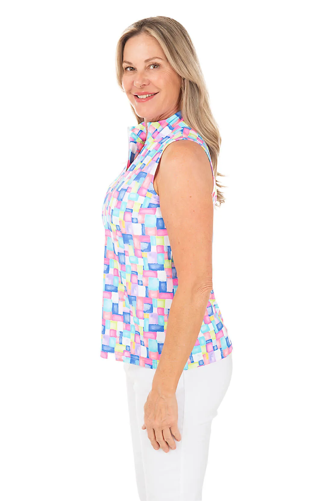 Colorful Cubes Cooling UPF50  Sleeveless Zip Top