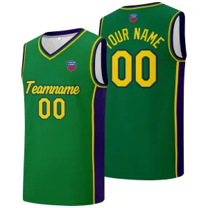 Custom basketball jersey shorts for men and women. Embroidered and printed name, number and logo Green