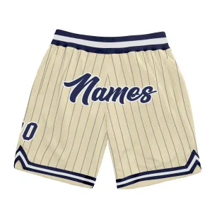 Custom Cream Navy Pinstripe Navy-White Authentic Basketball Shorts