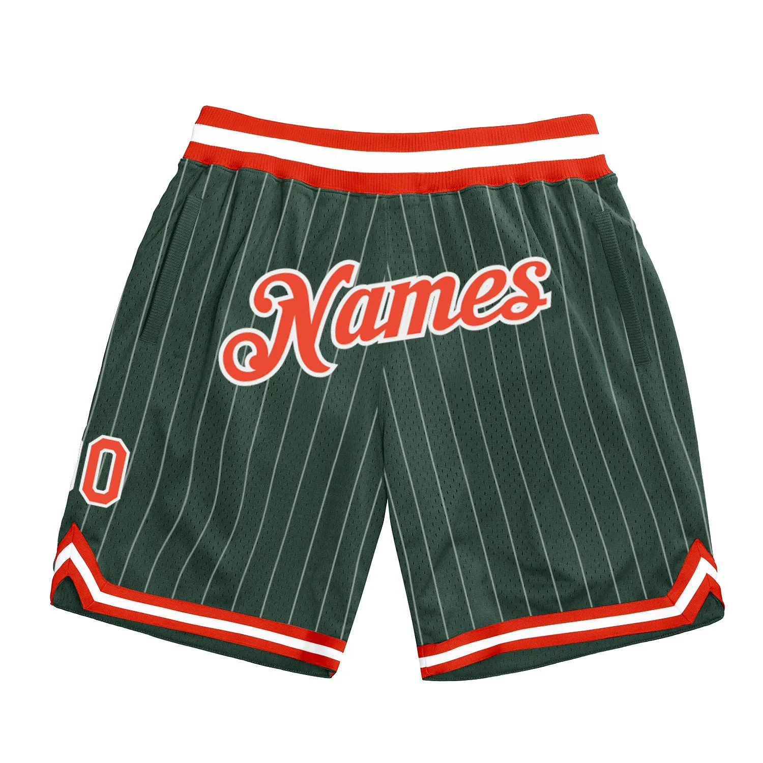 Custom Hunter Green White Pinstripe Orange-White Authentic Basketball Shorts