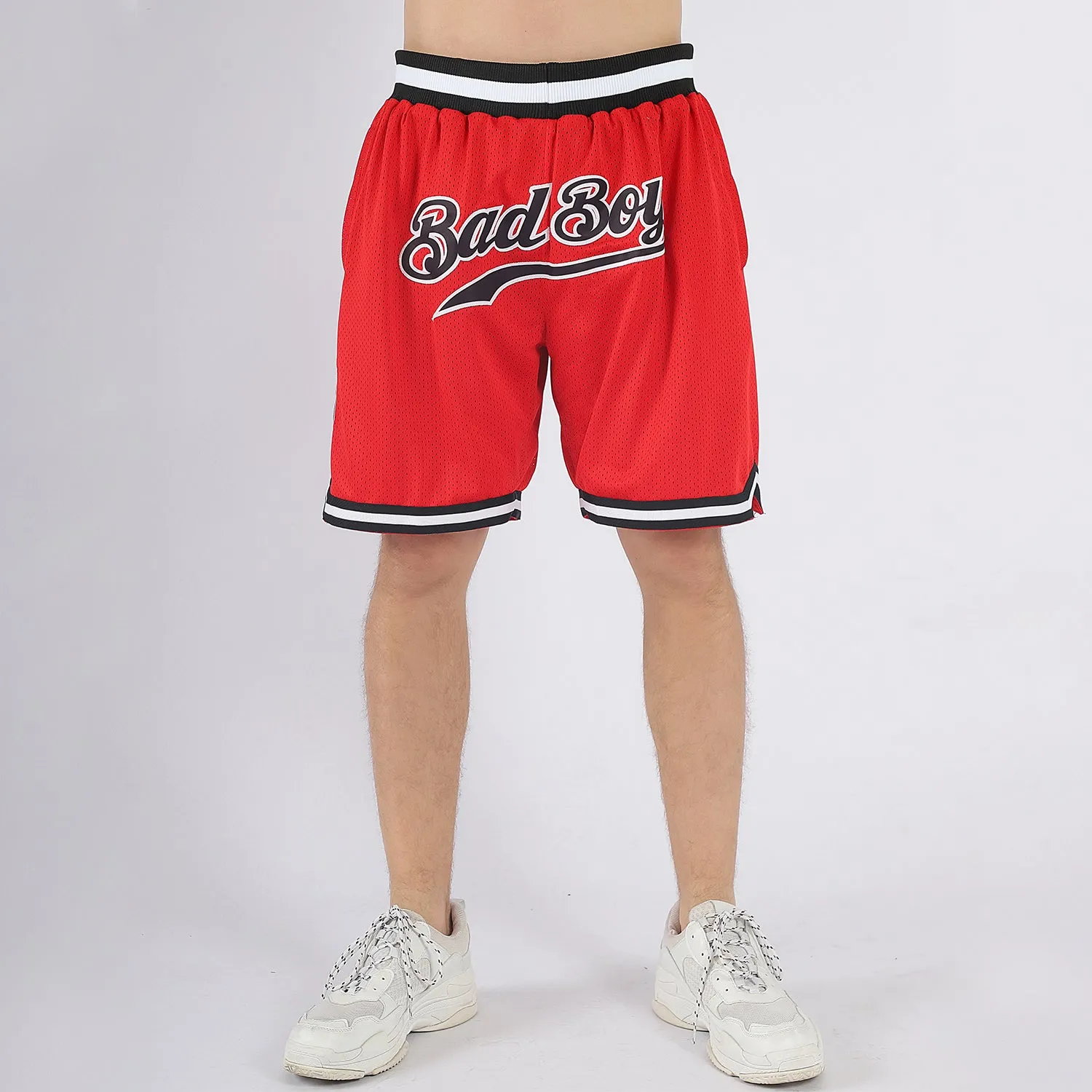 Custom Red Black-White Authentic Throwback Basketball Shorts