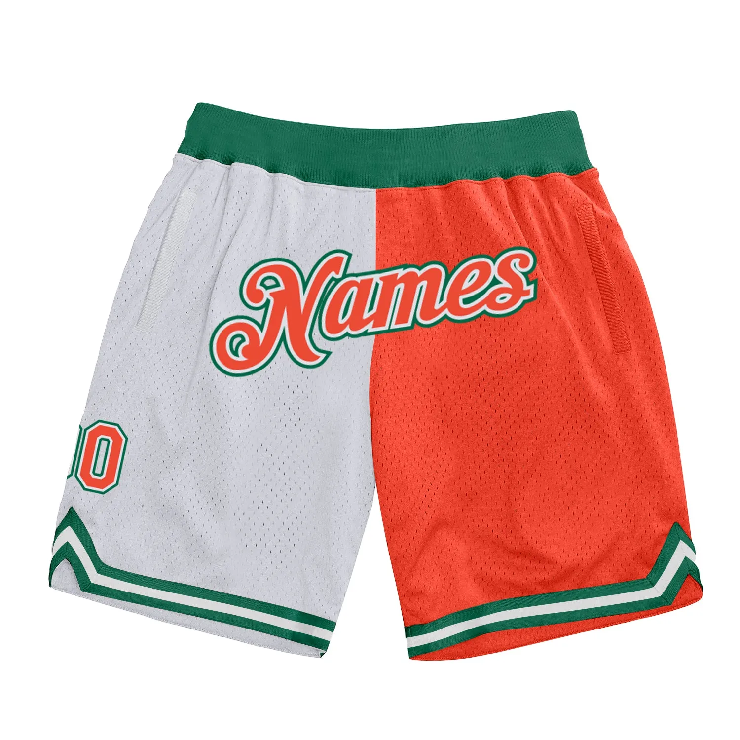 Custom White Orange-Kelly Green Authentic Throwback Split Fashion Basketball Shorts