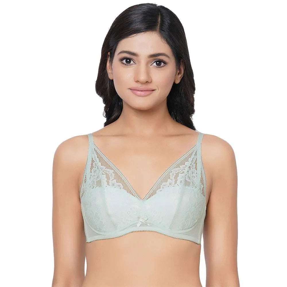 Evy Lace Padded Wired 3/4th Coverage Lacy Bralette Bra - Mint Green