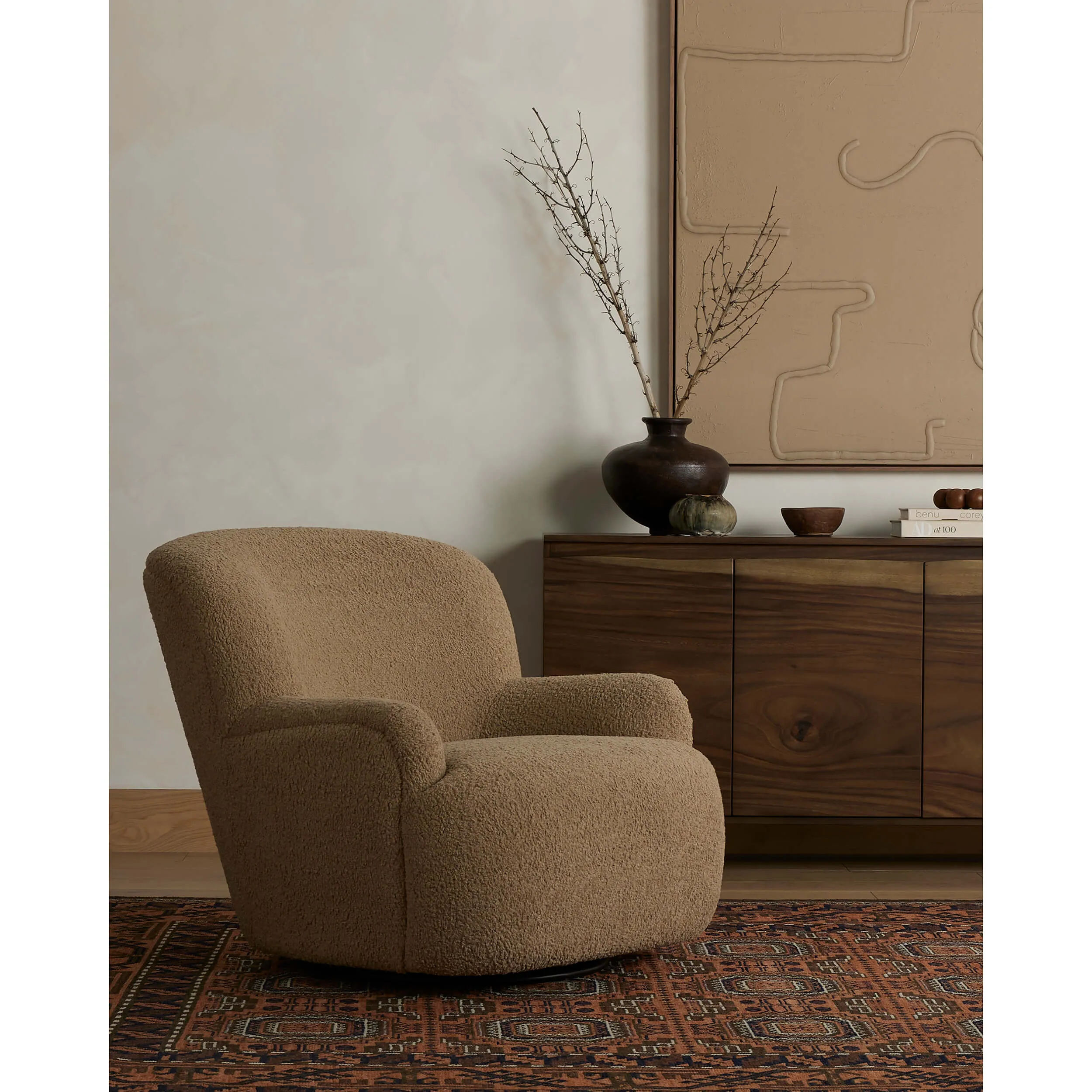 Kadon Swivel Chair, Sheepskin Camel