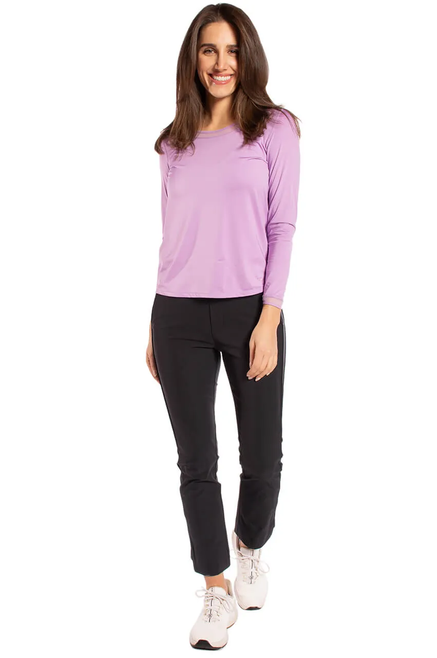 Lavender Long Sleeve Mesh Trim Top