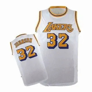 Magic Johnson White Los Angeles Lakers Throwback Basketball Jersey.