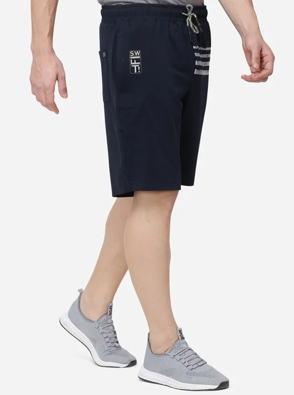 Navy Blue Regular Fit Printed Shorts | JadeBlue