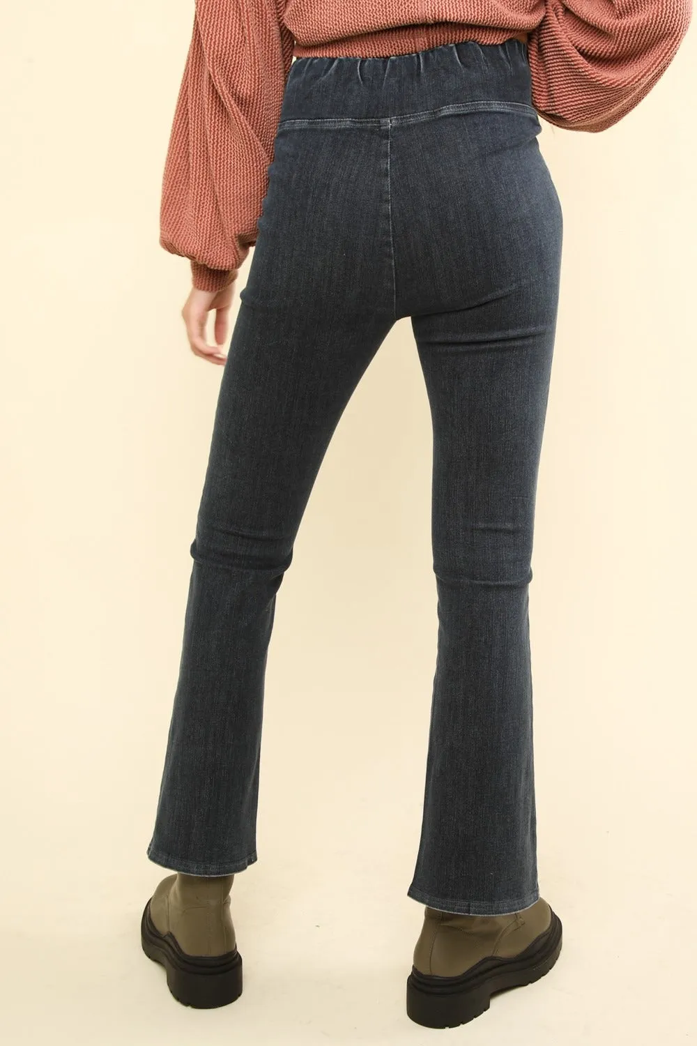 Washed Denim Stretchy Crossover Waist Leggings