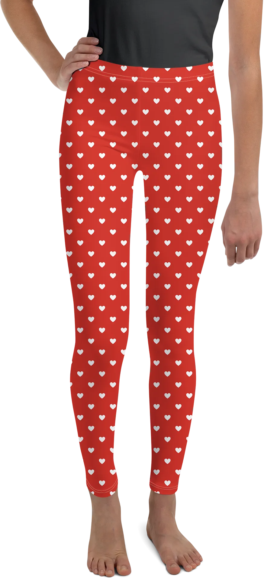 White Mini Hearts Red Youth Leggings