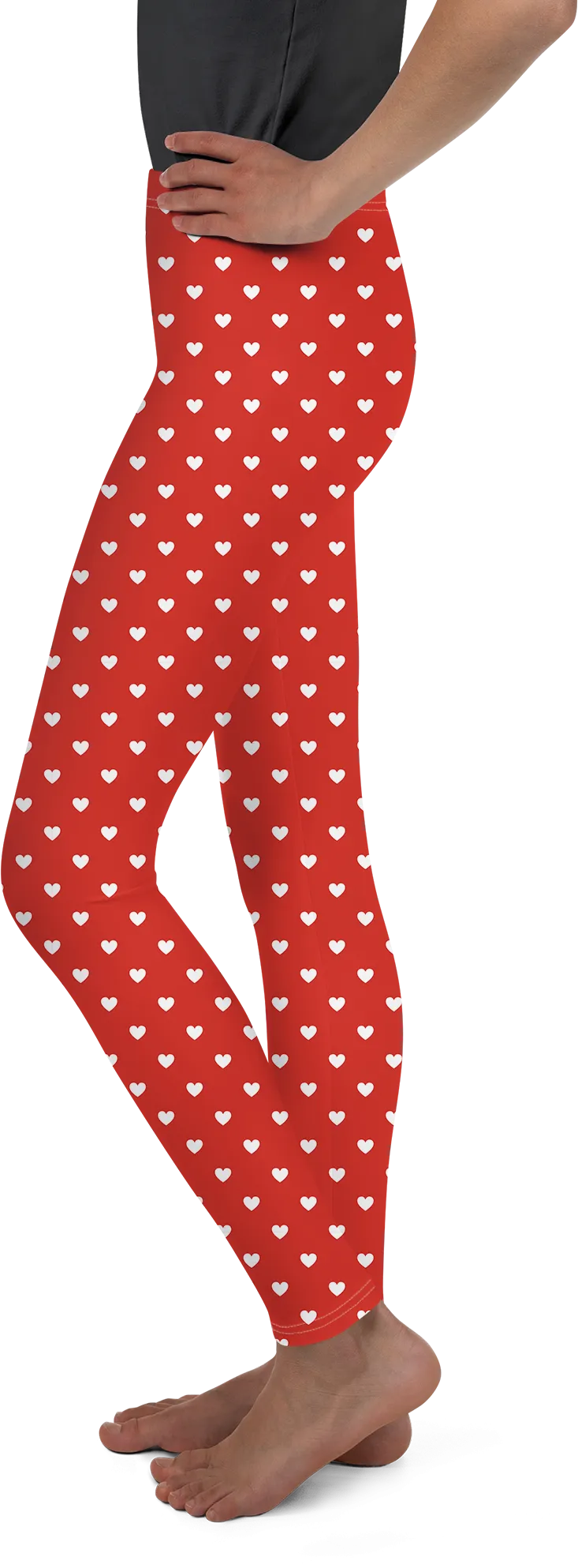 White Mini Hearts Red Youth Leggings