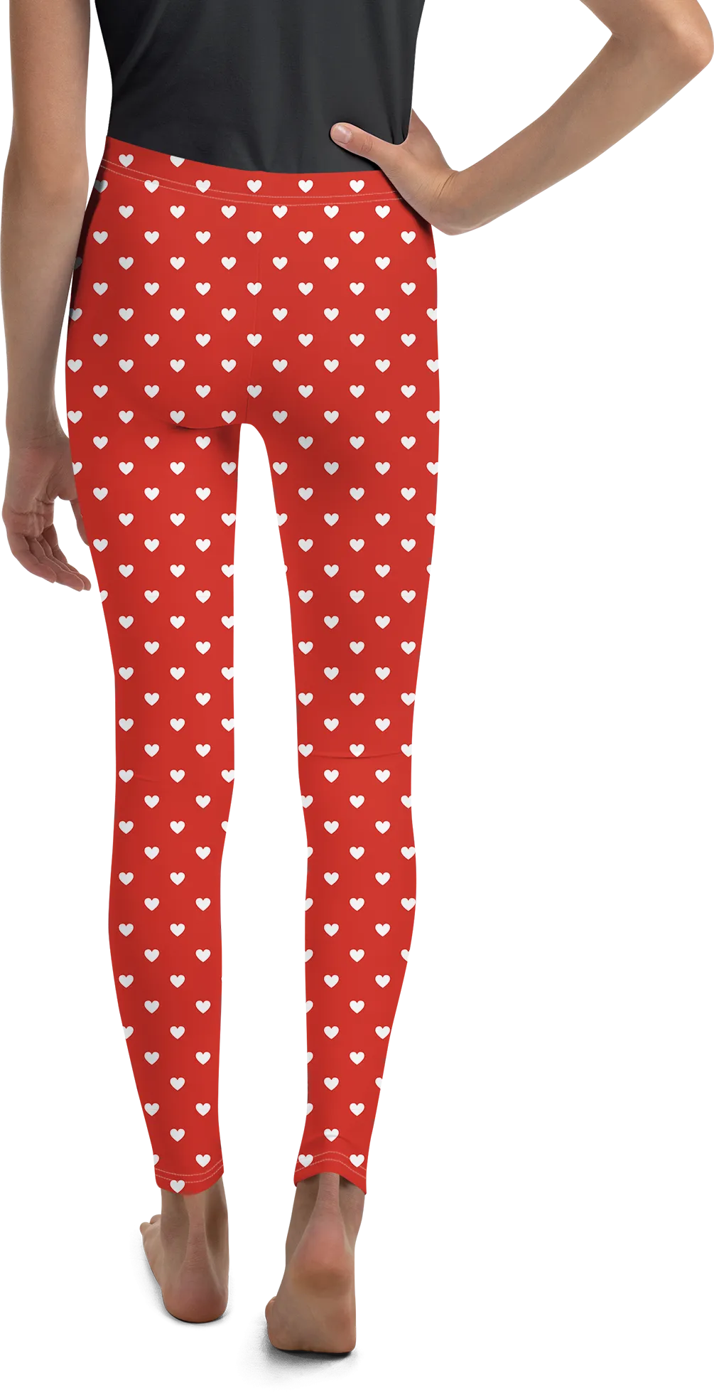 White Mini Hearts Red Youth Leggings